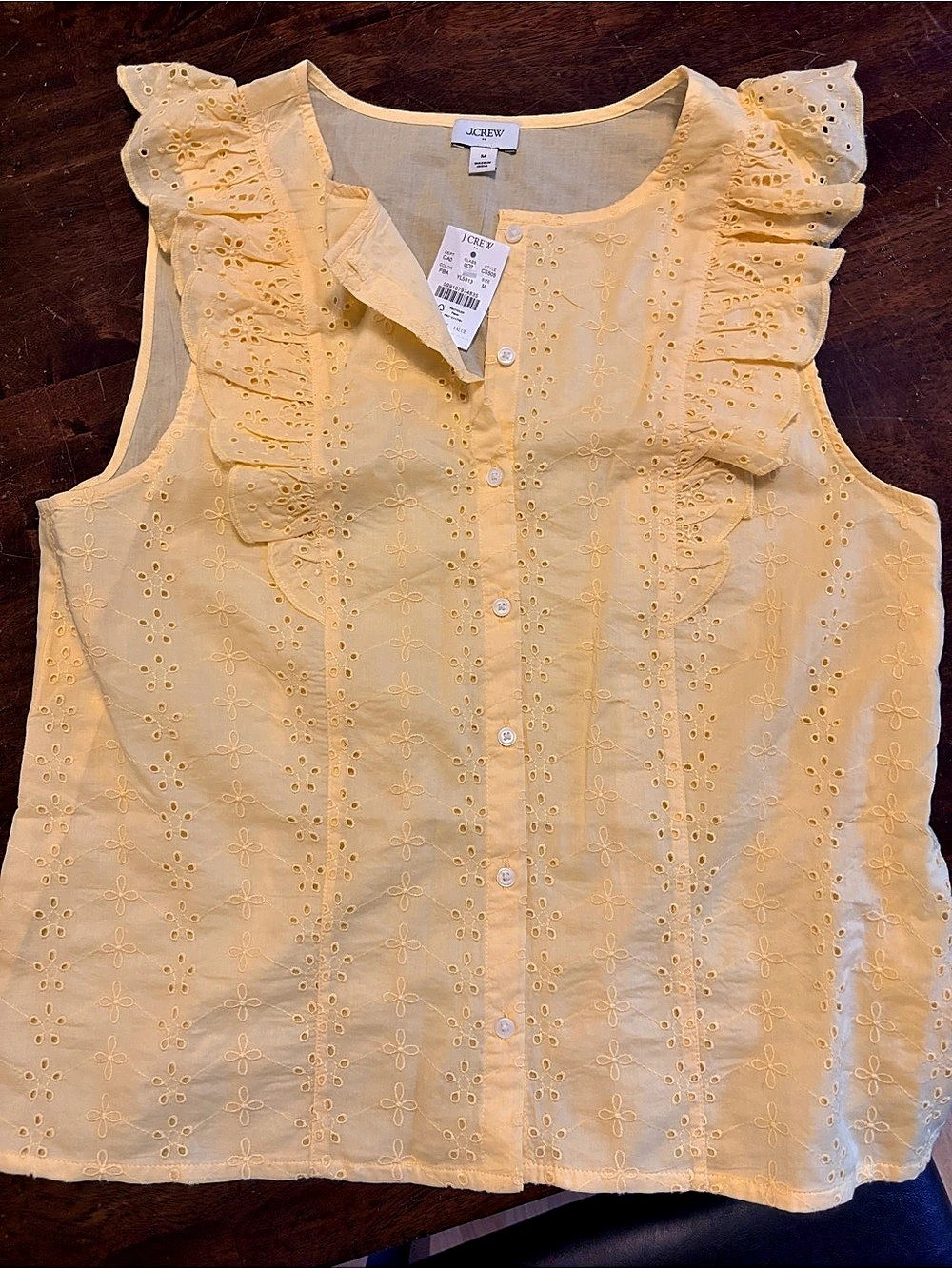 NWT J.Crew Factory Eyelet Ruffle-Front Top Blouse Yellow Medium - Picture 1 of 1